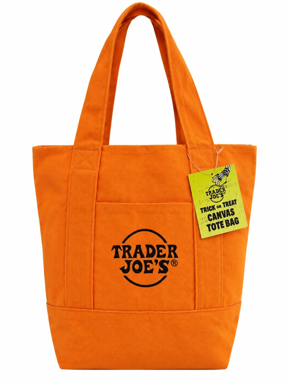 Trader Joes Trick or Treat Mini Canvas Tote Bag Orange with Black Embroidery NWT
